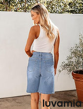 LUVAMIA Denim Bermuda Shorts for Women High Waisted  Stretchy  Straight Leg Jeans