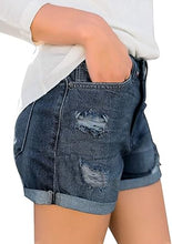 luvamia Women's Ripped Denim Jean Shorts High Waisted Stretchy Folded Hem Short Jeans