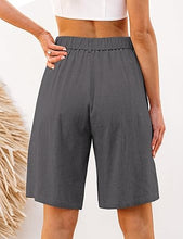 luvamia Bermuda Shorts for Women High Waisted Linen Dressy Casual Pleated Wide Leg Summer Shorts with Elastic Waist