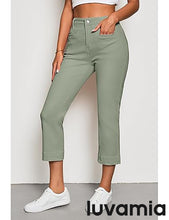 luvamia Capri Jeans for Women High Waisted Slim Straight Stretchy Denim Capris Pants Welt Pockets Casual Cropped Jeans