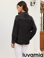 luvamia Jean Jacket for Women Trendy Rhinestone Embellished Long Sleeve Denim Jackets with Pockets