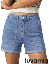 luvamia FleXclusive Jean Shorts for Women High Waisted Cuffed Stretchy Denim Shorts