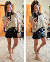 luvamia Faux Leather Shorts for Women High Waist Pleated Wide Leg Stretchy Shorts with Pockets Short PU Leather Pants