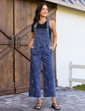 luvamia FleXclusive Denim Overalls for Women Wide Leg Capri Jean Jumpsuit Loose Fit Summer Stretchy Bib Overall Embroidered Raw Hem