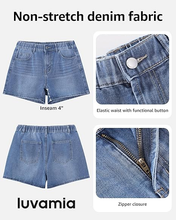 luvamia FleXclusive Jean Shorts for Women High Waisted Baggy Wide Leg Elastic Waist Mom Denim Shorts 4" Inseam Casual Summer Jorts