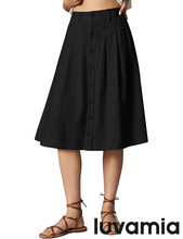 luvamia Linen Skirts for Women Midi Pleated Elastic High Waisted Casual Button Down A Line Flowy Summer Skirt with Pockets