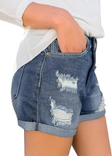 luvamia Women's Ripped Denim Jean Shorts High Waisted Stretchy Folded Hem Short Jeans