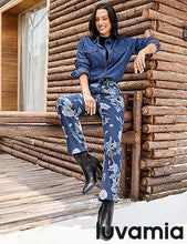 luvamia Straight Leg Jeans for Women Floral Printed High Waisted Trendy Cute Vintage Stretchy Denim Pants Boho Jeans