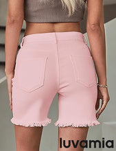 LUVAMIA Women's High Waisted Distressed Raw Hem Stretch Denim Shorts