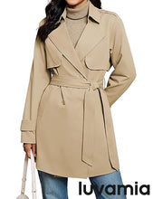 luvamia Trench Coat Women Mid Length Classic Double Breasted Lapel Business Casual Fall Jacket Coats Outerwear with Belt