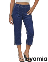 luvamia Womens Capri Jeans Pull On Jeans for Women Trendy Stretch Denim High Rise Elastic Waist Straight Leg Capri Pants