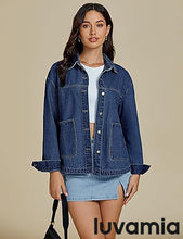 LUVAMIA Women's Street Fashion Denim Jacket Lapel Long Sleeve Coat