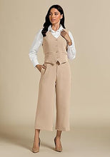 LUVAMIA Women's 2 Piece Business Casual Long Pants Outfit Pant Suit V Neck Vest Wide Leg Pantsuits