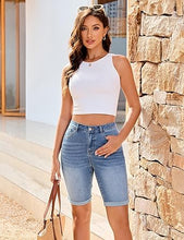luvamia FleXclusive Bermuda Jean Shorts for Women Knee Length High Waisted Trendy Cuffed Hem Long Stretchy Denim Shorts Summer Jorts