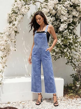 luvamia FleXclusive Denim Overalls for Women Wide Leg Capri Jean Jumpsuit Loose Fit Summer Stretchy Bib Overall Embroidered Raw Hem