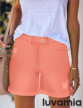 luvamia Women's Casual Ripped Denim Shorts High Rise Distressed Rolled Hem Jeans Shorts