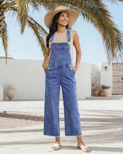 luvamia FleXclusive Denim Overalls for Women Wide Leg Capri Jean Jumpsuit Loose Fit Summer Stretchy Bib Overall Embroidered Raw Hem