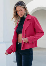 luvamia Cropped Trench Coat for Women Long Sleeve Double Breasted Notched Lapel Casual Loose Fit Jackets with Pockets