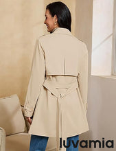 luvamia Trench Coat Women Mid Length Classic Double Breasted Lapel Business Casual Fall Jacket Coats Outerwear with Belt