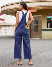luvamia FleXclusive Denim Overalls for Women Wide Leg Capri Jean Jumpsuit Loose Fit Summer Stretchy Bib Overall Embroidered Raw Hem