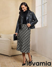 luvamia Plaid Skirts for Women Midi Length High Waisted Trendy A Line Elastic Waist Casual Office Work Fall Skirt