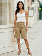 luvamia Bermuda Shorts for Women Knee Length High Waisted Dressy Casual Patch Pocket Chino Elastic Waist Long Shorts