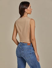 LUVAMIA Women's  Relaxed Fit Crop Sleeveless Button Soft Vest Top