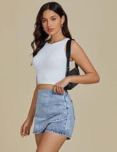 LUVAMIA Women's Slim Fit Pleated Denim Unlined Irregular Retro High Waisted Skorts