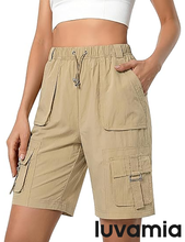 luvamia Hiking Shorts for Women Bermuda Knee Length Cargo Pull On Quick Dry Elastic Waist Sport 9'' Inseam Long Shorts