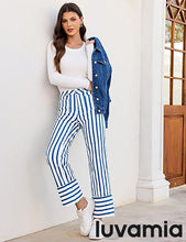 luvamia Striped Jeans for Women Wide Leg High Waisted Trendy Patch Pockets Stretchy Denim Pants Casual Trouser Jeans