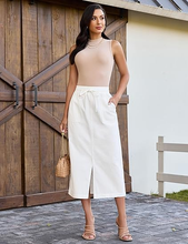 luvamia FleXclusive Jean Skirts for Women High Waisted Midi Denim Drawstring Elastic Waist Long Skirt with Pockets Front Slit