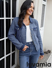 LUVAMIA Casual Western Denim Jacket Women Button Front Long Sleeve Vintage with Functional Pockets