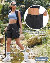 luvamia Cargo Shorts Women High Waisted Casual Elastic Waist 7" Inseam Mid Thigh Hiking Golf Shorts with Utility Pockets