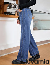 LUVAMIA Timeless High Waisted Flare Jeans Breathable Denim All Season Styling Functional Pockets