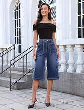 luvamia FleXclusive Capri Jeans for Women Wide Leg Trendy High Waisted Casual Summer Stretchy Denim Culottes Capri Pants with Pocket