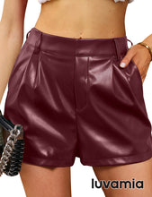 luvamia Faux Leather Shorts for Women High Waist Pleated Wide Leg Stretchy Shorts with Pockets Short PU Leather Pants