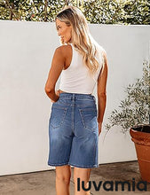 LUVAMIA Denim Bermuda Shorts for Women High Waisted  Stretchy  Straight Leg Jeans