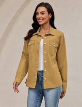 luvamia FleXclusive Denim Shirts for Women Long Sleeve Button Down Chambray Relaxed Fit Western Jean Shirts Casual Collared Jean Top