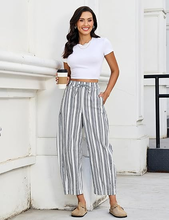 luvamia FleXclusive Barrel Jeans Women Trendy Striped Cropped High Waisted Pull On Elastic Waist Wide Leg Casual Stretch Denim Pants
