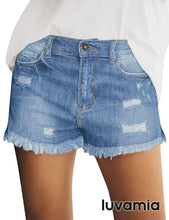 luvamia Women's Casual Denim Shorts Frayed Raw Hem Ripped Jeans Shorts