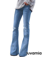 luvamia Women's Ripped Flare Bell Bottom Jeans Pants Retro Wide Leg Denim Pants