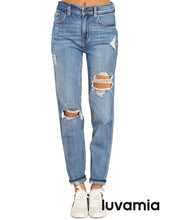 luvamia Women's Casual Ripped Jeans Elastic Waist Slim Boyfriend Jeans Denim Pants