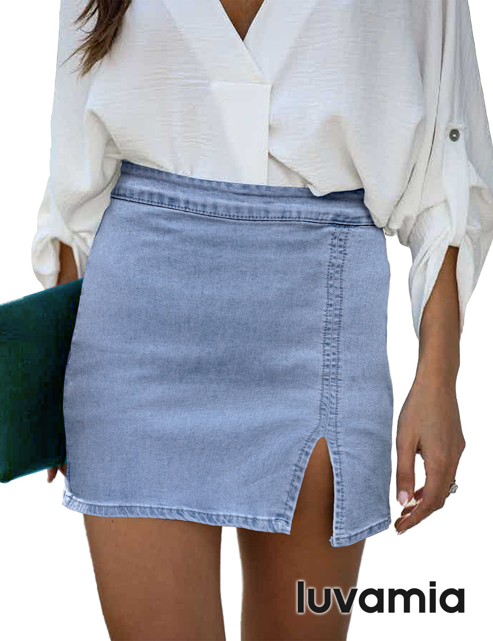 Denim Wrap Skirt Luvamia Womens Stretch High Waisted Short Mini