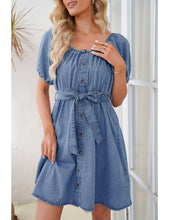 luvamia Denim Dress for Women Off The Shoulder Dresses Puff Sleeve Elastic Waist A Line Short Western Jean Dress Belted