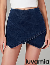 LUVAMIA Denim High Waisted Shorts Skort Stretch Asymmetrical Wrap Skirt