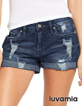luvamia Women's Ripped Denim Jean Shorts High Waisted Stretchy Folded Hem Short Jeans