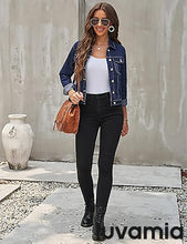 luvamia Women's Basic Button Down Stretch Fitted Long Sleeves Denim Jean Jacket