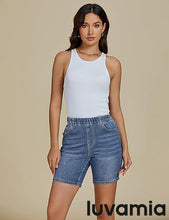 LUVAMIA Women's Denim Elastic Waist Walkshorts with Pockets