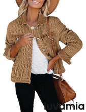 LUVAMIA Casual Western Denim Jacket Women Button Front Long Sleeve Vintage with Functional Pockets