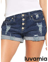 luvamia Women's Ripped Denim Jean Shorts Mid Rise Stretchy Folded Hem Short Jeans